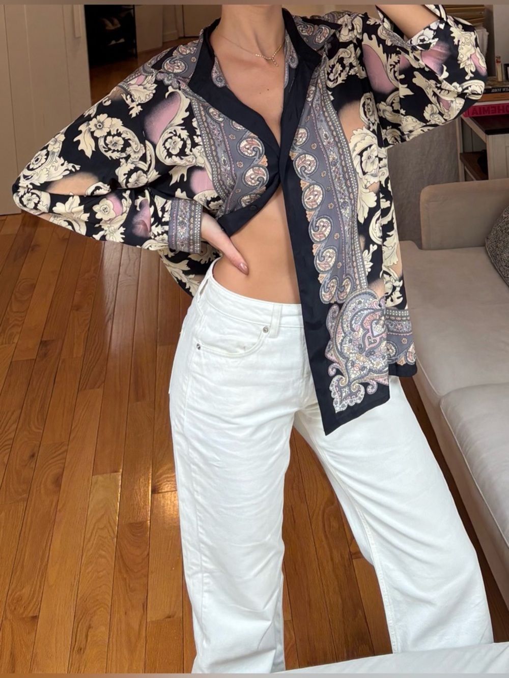 VINTAGE Paisley Print Satin Button Down Shirt